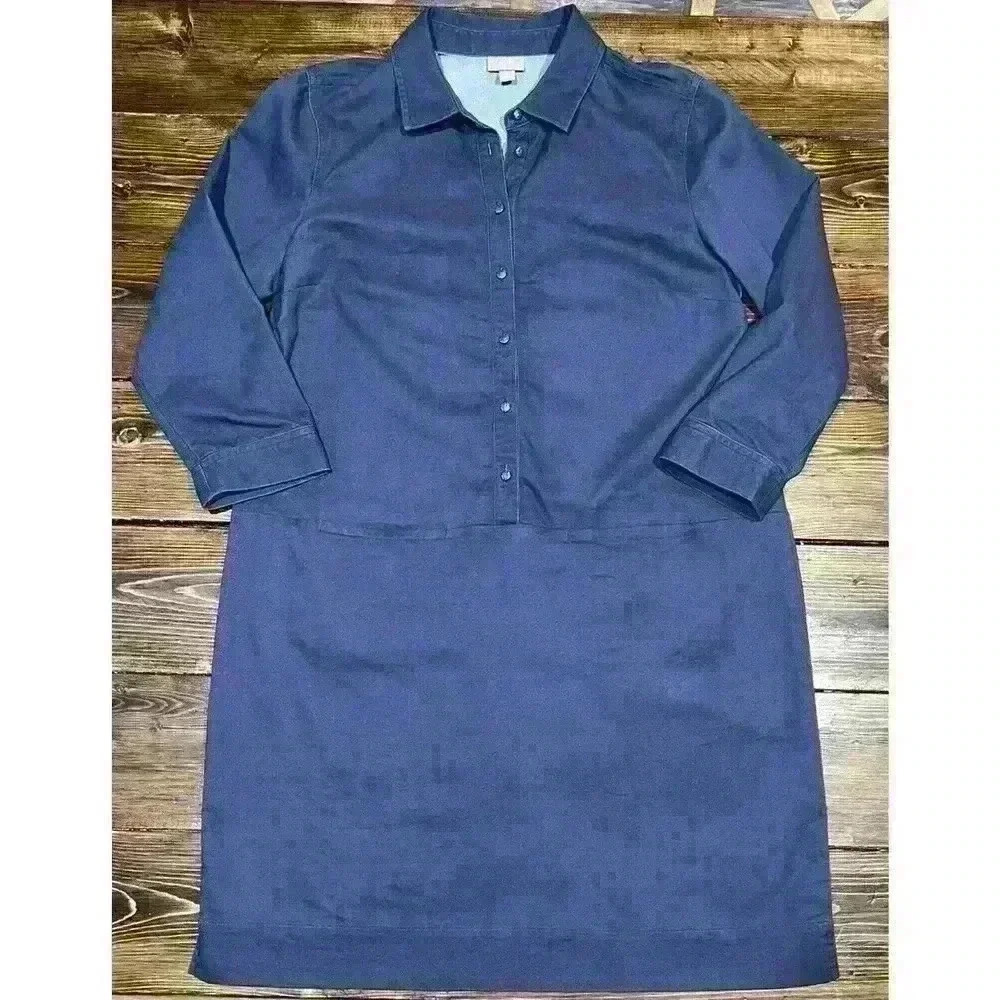 J Jill Shift Stretch Dress Size Small Navy Blue Collar Pockets